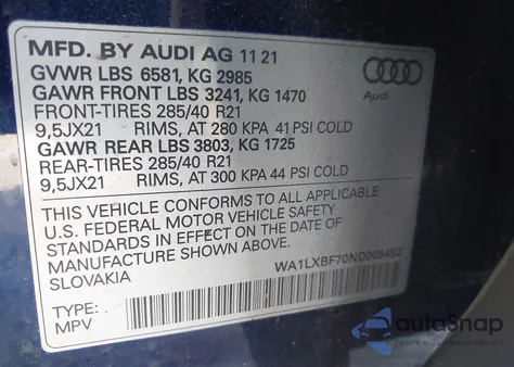 2022 Audi Q7 Premium Plus 55 Tfsi Quattro Tiptronic z USA, uszkodzony, nr VIN WA1LXBF70ND005492